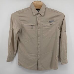 Realtree Fishing Long Sleeve Button Up Shirt Tan Performance Men Size Small